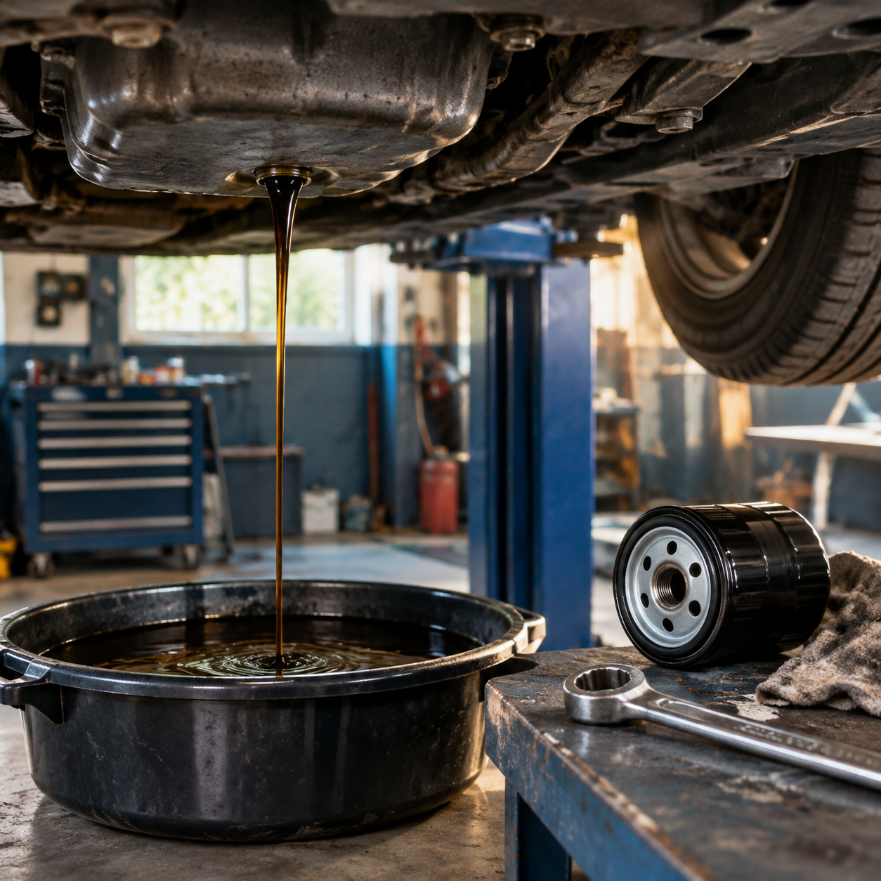 Oil and filter change during a scheduled service